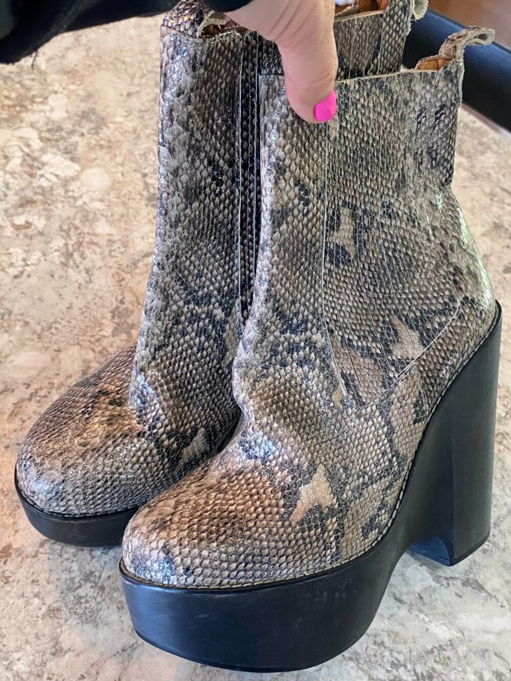 Jeffrey Campbell Snakeskin Leather Platform Wedge Ankle Boots